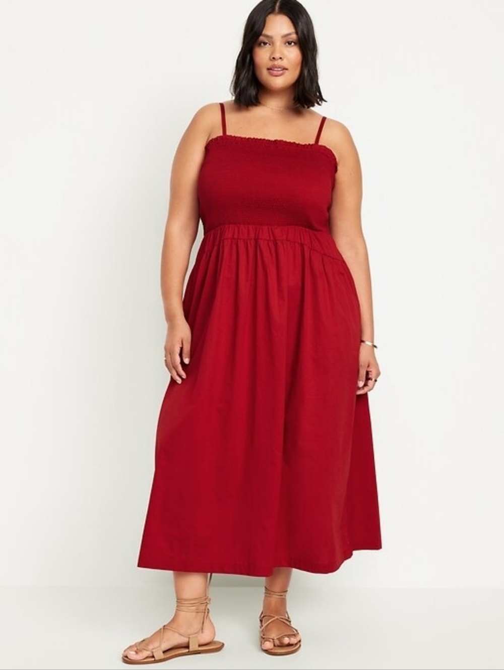 Old Navy Fit & Flare Smocked Midi Dress Cordovan Red LP - Picture 3 of 4